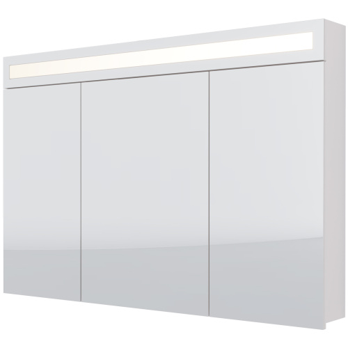 картинка Шкаф зеркальный UNI, 120 см, 3 дверцы, 6 стеклянных полок, с LED-подсветкой и выключателем, белый магазин Tovar-RF.ru являющийся официальным дистрибьютором в России картинка Шкаф зеркальный UNI, 120 см, 3 дверцы, 6 стеклянных полок, с LED-подсветкой и выключателем, белый от магазина Tovar-RF.ru