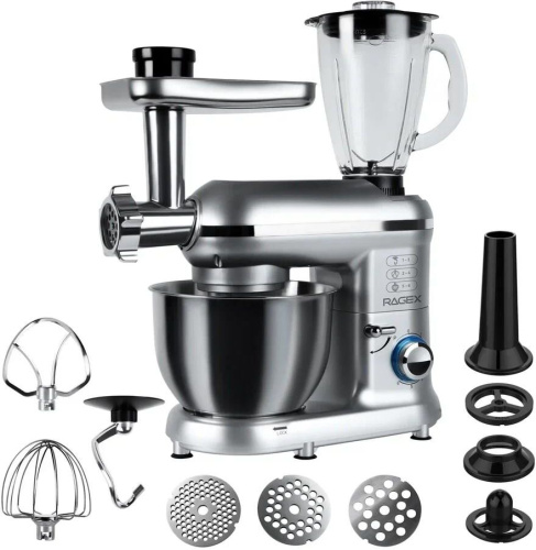 картинка кухонный комбайн 9 в 1 ragex r101, 4.5л, 1500вт, цвет: 900 (серебристый), китай ragex r101-900 от магазина Tovar-RF.ru