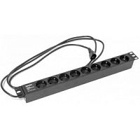 картинка hyperline she19-9sh-2.5iec блок розеток для 19" шкафов, горизонтальный, 9 розеток schuko (10a), 250в, кабель питания 3х1.0мм2, длина 2.5 м, с вилкой iec 320 c14, 482.6x44.4x44.4мм (дхшхв) от магазина Tovar-RF.ru