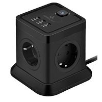картинка cablexpert сетевой фильтр tower twr-4-u3-b-2 (4р, 10а, 3xusb, 3.1а, 2м, ур.защиты 2+) черный, коробка от магазина Tovar-RF.ru