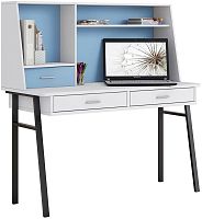 картинка Детская мебель POLINI Стол письменный kids Aviv 1455 с надстройкой и ящиками белый/белый-голубой (4 кор.) POLINI Стол письменный kids Aviv 1455 с надстройкой и ящиками белый/белый-голубой (4 кор.) от магазина Tovar-RF.ru