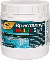 картинка дезинфицирующее средство кристалпул multi 5 в 1 для бассейнов, табл. 20 г, банка 0,5 кг 107662от магазина Tovar-RF.ru