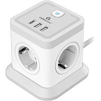 картинка cablexpert сетевой фильтр tower twr-4-cu2-w-2 (4р, 10а, 1xtype-c pd, 20вт, 2 х usb, 2м, ур.защиты 2+) белый, коробка {22557} от магазина Tovar-RF.ru