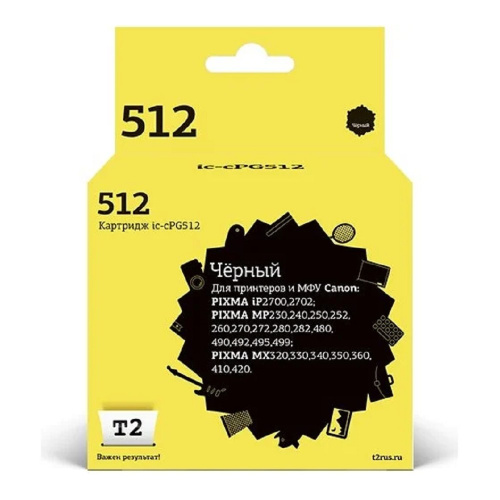 картинка t2 pg-512 картридж  (ic-cpg512) для canon pixma ip2700/mp230/240/250/280/480/490/mx320/360/410, черный от магазина Tovar-RF.ru