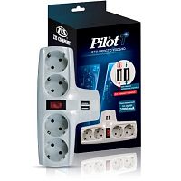картинка zis сетевой разветвитель pilot-t (4 розетки, 2xusb) от магазина Tovar-RF.ru