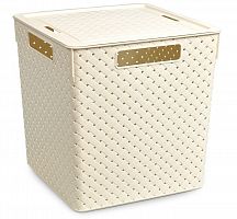 картинка Коробка для хранения VIOLET Коробка для хранения квадратная "Береста" с крышкой 23л 294х294х301 (слон. кость) 6823126 от магазина Tovar-RF.ru