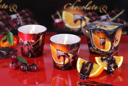 картинка Свеча BARTEK Фрукты в шоколаде (CHOKOLATE) (90*75) в стакане от магазина Tovar-RF.ru