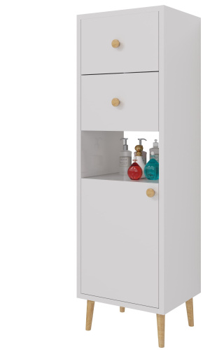 картинка Шкаф  LUNO, 35см, напольный, правый, 1дв.,2 ящ., 1 откр. полка,белый глянец от магазина Tovar-RF.ru