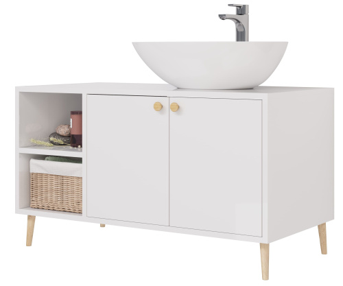 картинка Тумба LUNO, 100см, напольная, 2дв., 2 откр. полки,белый глянец, под ум. Триумф от магазина Tovar-RF.ru