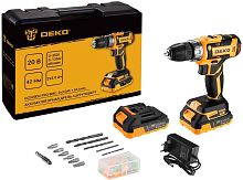 картинка Аккумуляторная дрель-шуруповерт DEKO GCD20DU PRO в кейсе + набор 63 инструмента для дома, 20В, 2х3.0Ач 083-1039 от магазина Tovar-RF.ru