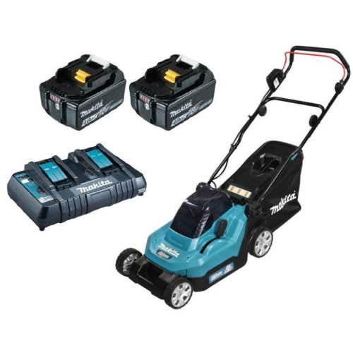 картинка Makita DLM382PM2 Газонокосилка а { 36В,д\2-х ак 18В,2х4Ач Li-ion,38см,13ур,20\75мм,40л,16кг,пл\п,XPT,з\у DC18RD }  от магазина Tovar-RF.ru
