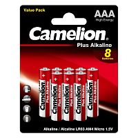картинка Camelion Plus Alkaline BL8  LR03 (LR03-BP5+3, батарейка,1.5В)(8шт. в уп-ке) от магазина Tovar-RF.ru