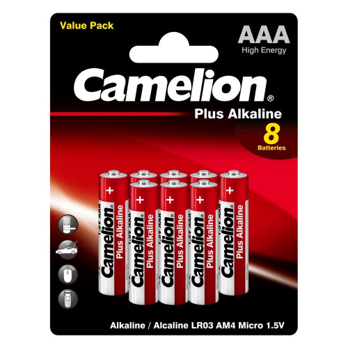 картинка Camelion Plus Alkaline BL8  LR03 (LR03-BP5+3, батарейка,1.5В)(8шт. в уп-ке) от магазина Tovar-RF.ru