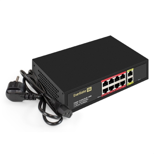 картинка exegate ex299023rus коммутатор неуправляемый exegate edgs-1010d.8poe-120w (10-портовый гигабитный utp 10/100/1000 base-t: 8 портов ieee 802.3af (poe), мощность poe: 15,4w, суммарно 120w, 2 порта rj45  от магазина Tovar-RF.ru