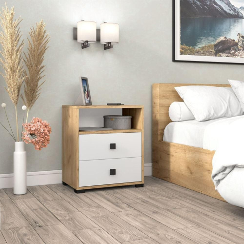 картинка Тумба прикроватная БИТЕЛ ЛАУРА Дуб крафт золотой/Белый (1 упаковка) БИТЕЛ ЛАУРА Дуб крафт золотой/Белый (1 кор.) от магазина Tovar-RF.ru