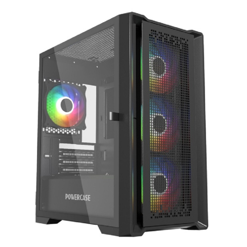 картинка Powercase ByteFlow Micro Black, Tempered Glass, 4х 120mm ARGB fans, ARGB HUB, чёрный, mATX  (CAMBFB-A4) от магазина Tovar-RF.ru