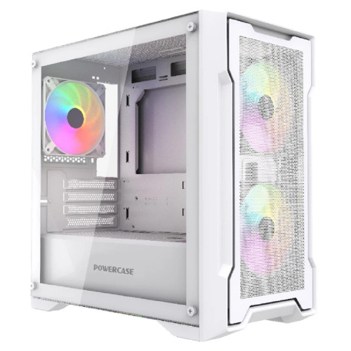 картинка Powercase Mistral Micro X3W ARGB, Tempered Glass, 3x 120mm ARGB PWM Fan, белый, mATX  (CMMXW-A3) от магазина Tovar-RF.ru