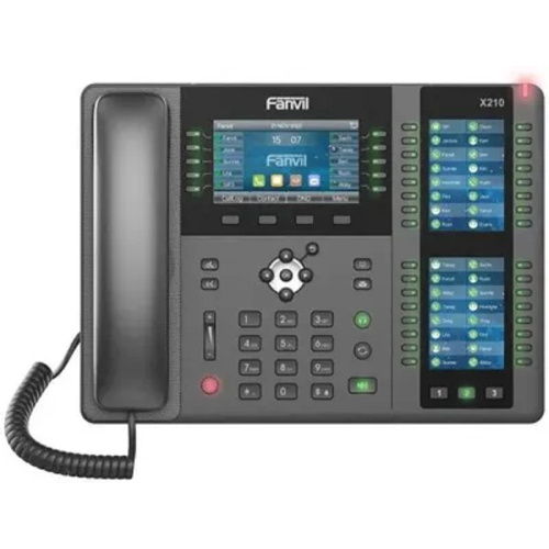 картинка fanvil x210 20 линии sip, hd аудио,имеет цветной дисплей 4.3 дюймов 480x272, 3 жк дисплея, имеет 2 порта gigabit lan, питание poe, 106 dss/blf ключи, wifi, bluetooth от магазина Tovar-RF.ru