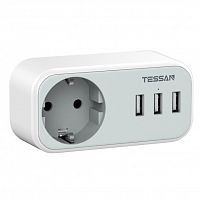 картинка tessan ts-329 grey сетевой фильтр с 1 розеткой 220в и 3 usb портами {80001845} от магазина Tovar-RF.ru