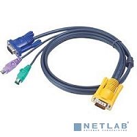 картинка aten 2l-5202p кабель kvm  ps/2(kлав+мышь)(male)+hdb15(male) <-> sphd15(male) 1,8м., тонкий, черный. от магазина Tovar-RF.ru