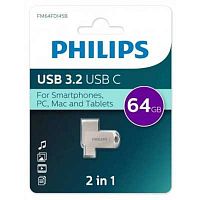 картинка philips usb drive 64gb philips 2-in-1 usb 3.2 usb c, otg, usb 3.2/type-c, металл, 100 mb/s от магазина Tovar-RF.ru
