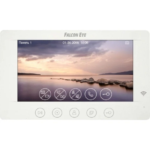 картинка Falcon Eye Cosmo HD 00-00182798 Wi-Fi Видеодомофон: дисплей 7" TFT; механические кнопки; подключение до 2-х вызывных панелей; OSD меню; интерком до 4 мониторов; питание AC 220В (встроенный БП) от магазина Tovar-RF.ru