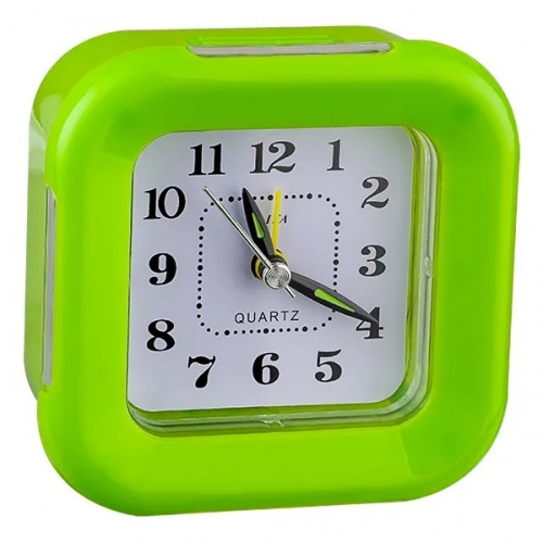 картинка perfeo quartz часы-будильник "pf-tc-003", квадратные 9,5*9,5 см, подсветка, зелёные от магазина Tovar-RF.ru