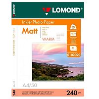 картинка Фотобумага Lomond A4, для струйной печати, 50л, 240г/м2, тепло-белый, покрытие матовое [0102090] от магазина Tovar-RF.ru