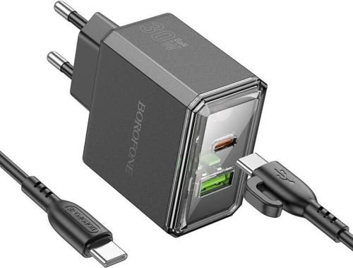 картинка сзу borofone (6941991110689) bas32a 1usb+1type-c 3.0a qc3.0 pd 30w black от магазина Tovar-RF.ru