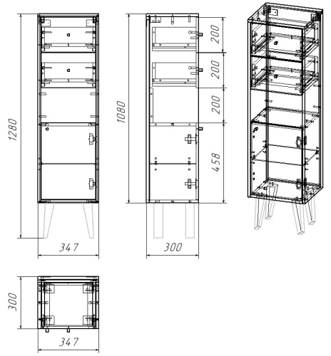 картинка Шкаф  LUNO, 35см, напольный, правый, 1дв.,2 ящ., 1 откр. полка,белый глянец от магазина Tovar-RF.ru фото 5
