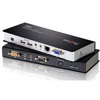 картинка aten ce770-(at-g) удлинитель, svga+kbd&mouse usb+audio+rs232, 300 метр., 1xutp cat5e, sphd15+hd-db15+2xusb a-тип+ 2xmini jack+db9, female, с kvm-шнуром usb 1.8м., б.п. 220> 5.3v от магазина Tovar-RF.ru