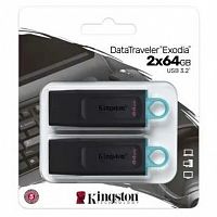 картинка kingston usb drive 64gb datatraveler exodia usb 3.2 gen.1, черный+бирюзовый комплект из двух флеш накопителей   от магазина Tovar-RF.ru