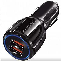 картинка автомобильное зарядное устройство energy et-16a, 2 usb, q3.0, цвет - чёрный 100283 от магазина Tovar-RF.ru