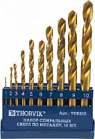 картинка Набор сверл THORVIK TDBS10 Набор спиральных сверл по металлу HSS TiN в пластиковом кейсе, d1.0-10.0 мм, 10 пред от магазина Tovar-RF.ru