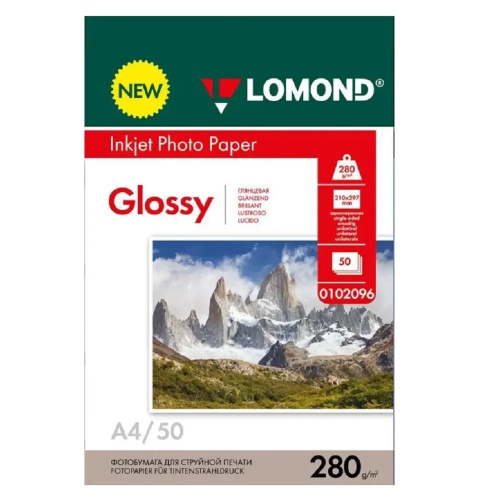 картинка Фотобумага Lomond A4, для струйной печати, 50л, 280г/м2, белый, покрытие глянцевое [0102096] от магазина Tovar-RF.ru