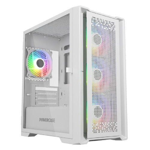 картинка Powercase ByteFlow Micro White, Tempered Glass, 4х 120mm ARGB fans, ARGB HUB, белый, mATX  (CAMBFW-A4) от магазина Tovar-RF.ru