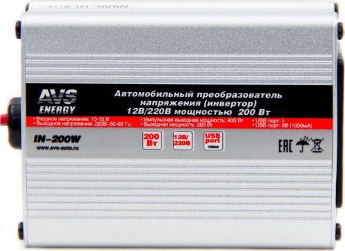картинка автоинвертор avs in-200w 12/220v от магазина Tovar-RF.ru