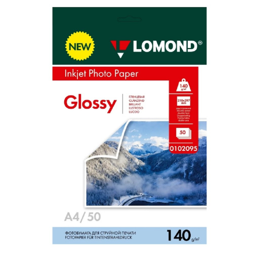 картинка Фотобумага Lomond A4, для струйной печати, 50л, 140г/м2, белый, покрытие глянцевое /глянцевое [0102095] от магазина Tovar-RF.ru
