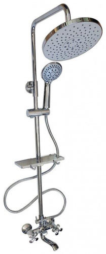 картинка  BRIMIX 3099 Смеситель+стойка душевая тропический душ с двумя лейками корпус металлокерамика телеск от магазина Tovar-RF.ru