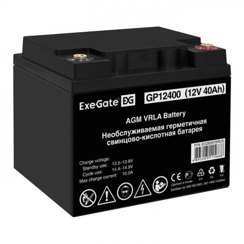 картинка exegate ex282978rus аккумуляторная батарея exegate gp12400 (12v 40ah, под болт м6) от магазина Tovar-RF.ru