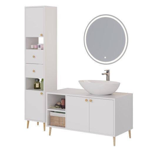 картинка Тумба LUNO, 100см, напольная, 2дв., 2 откр. полки,белый глянец, под ум. Триумф от магазина Tovar-RF.ru фото 7