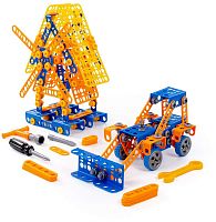 картинка игрушка полесье конструктор изобретатель - мельница №2 + трактор-погрузчик №1 (330 элементов) (в пакете) 55132 от магазина Tovar-RF.ru