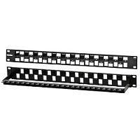 картинка hyperline ppbl3-19-24s-rm модульная патч-панель 19", 24 порта, flat type, 1u, для модулей keystone jack, с задним кабельным организатором (без модулей) от магазина Tovar-RF.ru