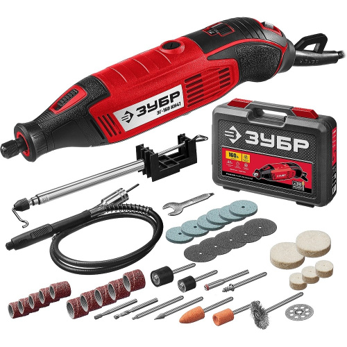 картинка ЗУБР "МАСТЕР" Гравер [ЗГ-160 КН41] {220В, 160 Вт, 3.2 мм, 15000-35000 об/мин, набор насадок, цанг и державок, гибкий вал, штатив, 41 предмет, кейс} от магазина Tovar-RF.ru