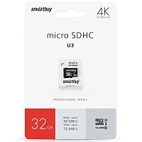картинка карта памяти smartbuy (sb32gbsdcl10u3-01) micro sdhc 32gb class10 pro u3 r/w: 90/70 mb/s (с адаптером sd) от магазина Tovar-RF.ru