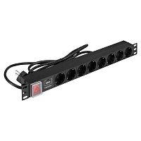 картинка exegate ex299605rus блок розеток с сетевым фильтром (surge protect) и выключателем с подсветкой exegate serverpro pdu-19h804 al-8s-eu2.5cu-sw-spd1 (19", 1u, алюминий, 8 schuko, кабель с евровилкой vde от магазина Tovar-RF.ru