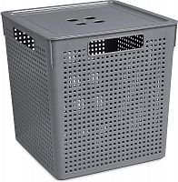 картинка Коробка для хранения VIOLET Коробка для хранения квадратная "Лофт" с крышкой 23л 294х294х301 (серый) 6923118 от магазина Tovar-RF.ru