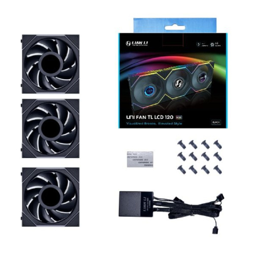 картинка lian li g99.12tllcd3b.r0 комплект вентиляторов (3шт.) uni fan tl lcd 120 black /12tllcd3b/ 120х125х28мм (1.6” lcd дисплей, pwm, argb, 200-1900 об/мин, 27dba) магазин Tovar-RF.ru являющийся официальным дистрибьютором в России картинка lian li g99.12tllcd3b.r0 комплект вентиляторов (3шт.) uni fan tl lcd 120 black /12tllcd3b/ 120х125х28мм (1.6” lcd дисплей, pwm, argb, 200-1900 об/мин, 27dba) от магазина Tovar-RF.ru