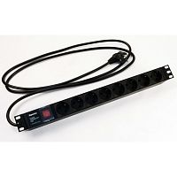 картинка hyperline she19-8sh-s-2.5eu блок розеток для 19" шкафов, горизонтальный, с выключателем с подсветкой, 8 розеток schuko (16a), 250в, кабель питания 3х1.5мм2, длина 2.5 м, с вилкой schuko, 482.6x44.4x44 от магазина Tovar-RF.ru