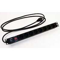 картинка hyperline she19-8sh-s-2.5eu блок розеток для 19" шкафов, горизонтальный, с выключателем с подсветкой, 8 розеток schuko (16a), 250в, кабель питания 3х1.5мм2, длина 2.5 м, с вилкой schuko, 482.6x44.4x44 от магазина Tovar-RF.ru